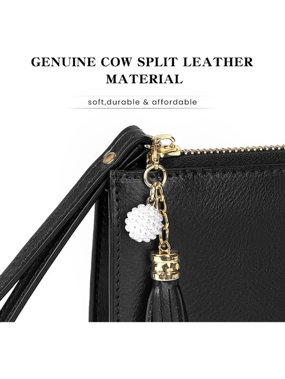 Women’s Black Genuine Leather Wristlet Clutch Slim Holder Wallet Purse